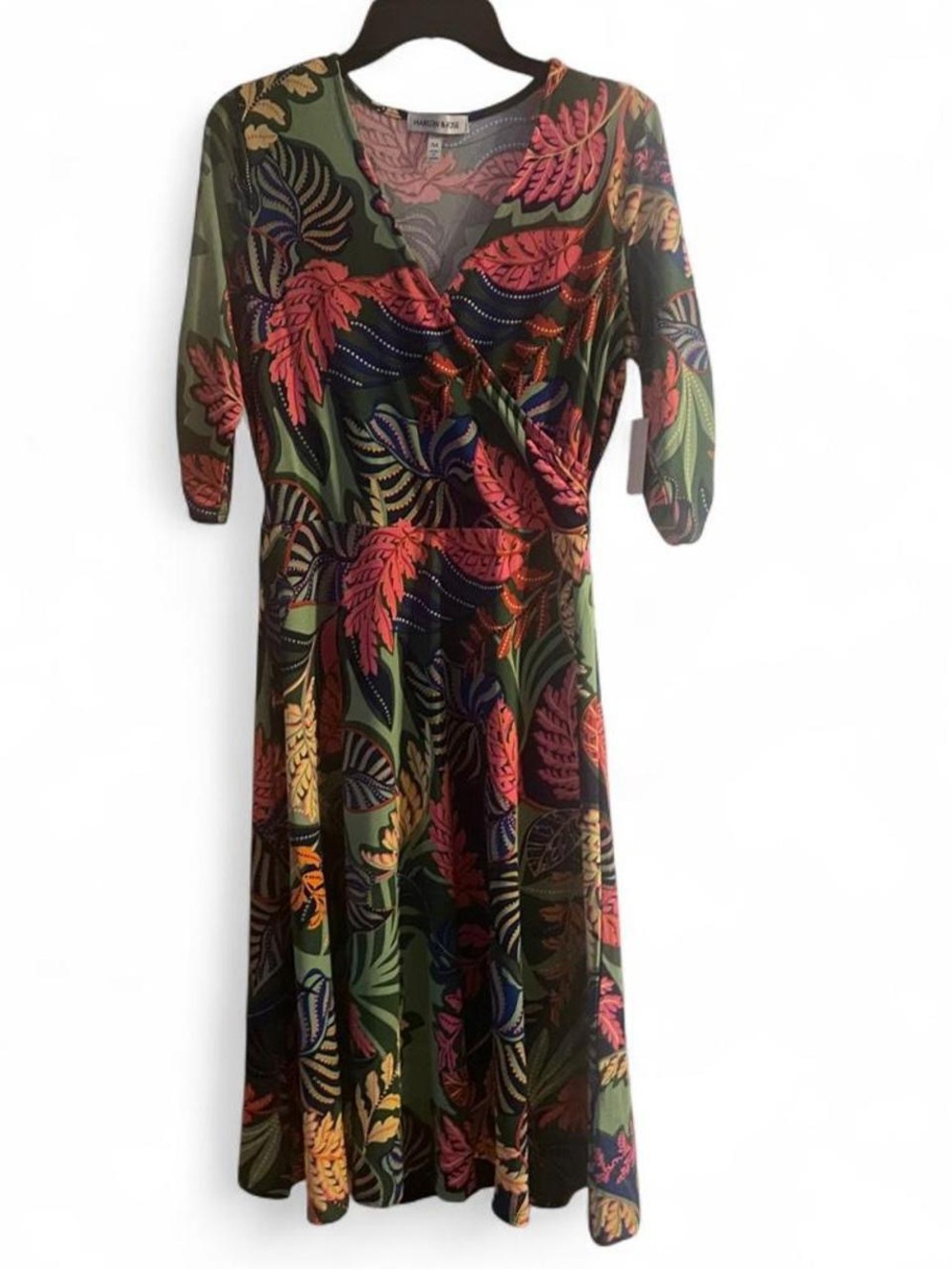 Harlow and Rose Printed Wrap-Style Green Tropical Midi Dress